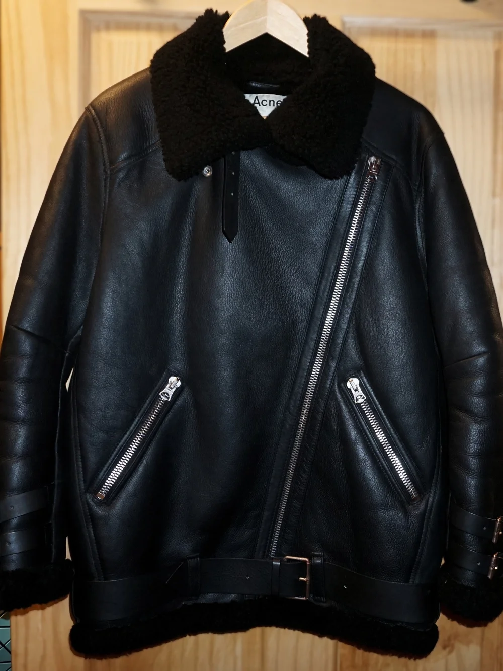 Acne Studios - Shearling Biker Jacket - Black/Noir - Sz EU/FR 36